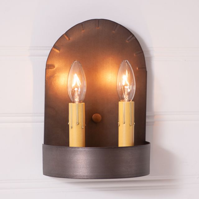 Short 2-light Colonial Electric Tin Sconce in Kettle Black