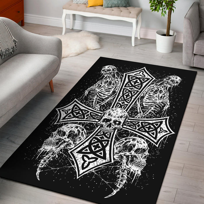 Skull Skeleton Inverted Cross Area Rug Version #1