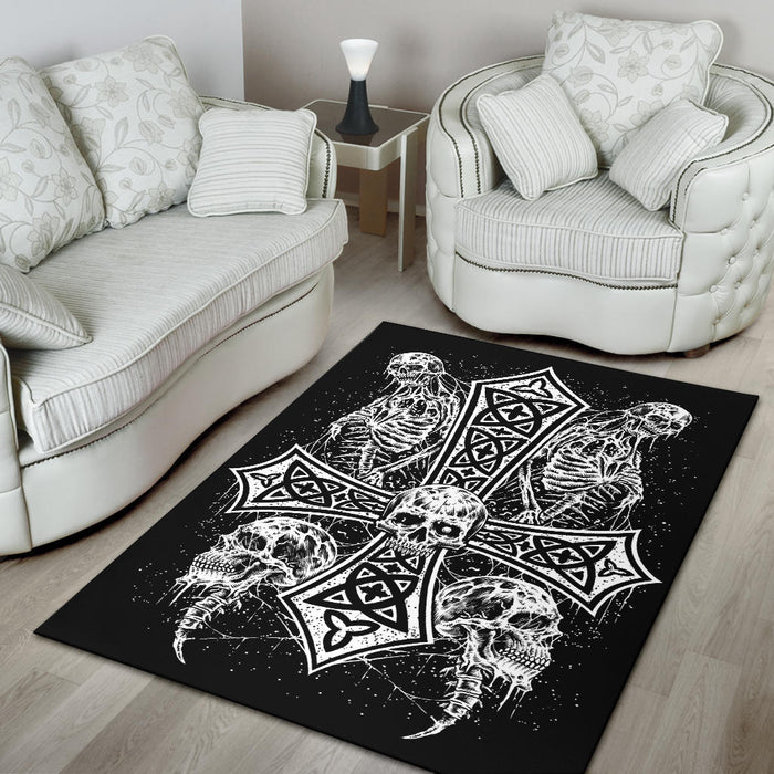 Skull Skeleton Inverted Cross Area Rug Version #1