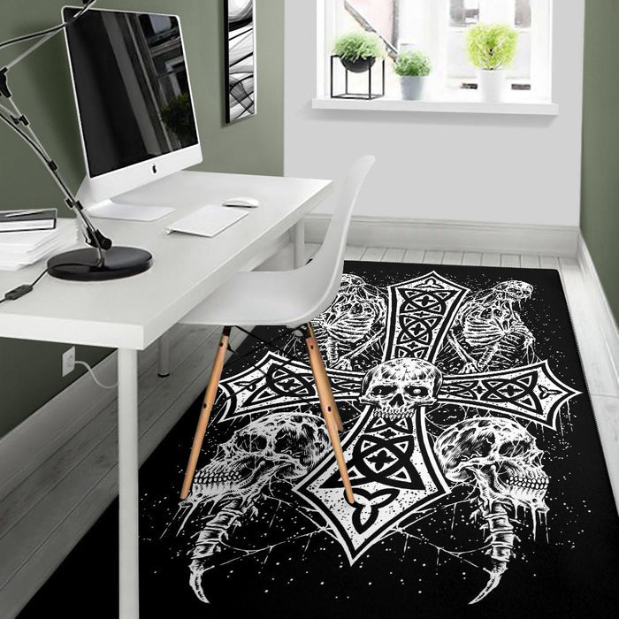 Skull Skeleton Inverted Cross Area Rug Version #1
