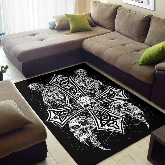 Skull Skeleton Inverted Cross Area Rug