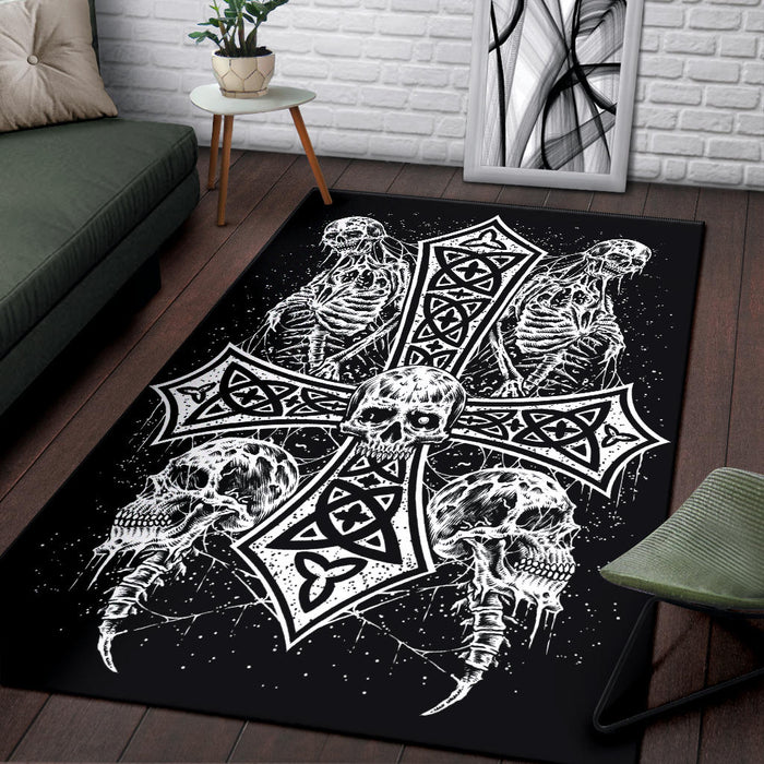 Skull Skeleton Inverted Cross Area Rug