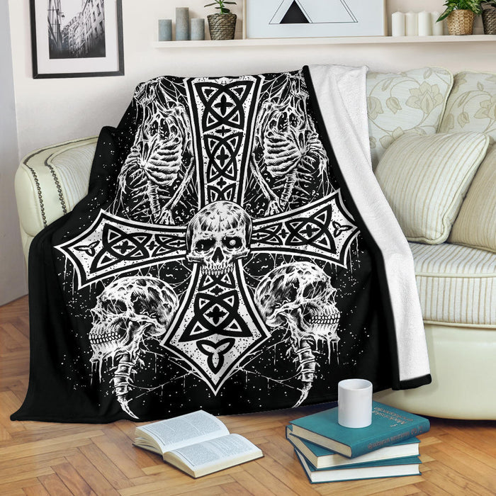 Skull Skeleton Inverted Cross Blanket Version #1 Out Of 4