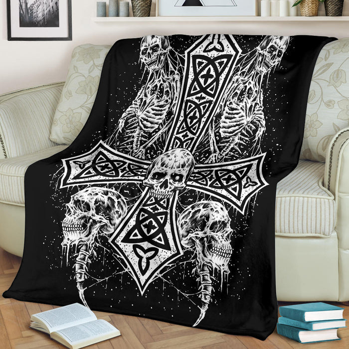 Skull Skeleton Inverted Cross Blanket Version #1 Out Of 4
