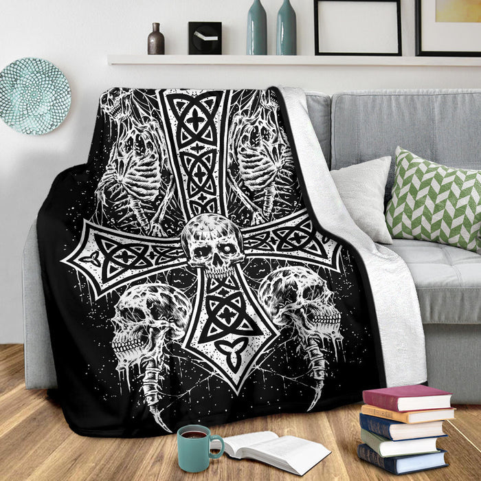 Skull Skeleton Inverted Cross Blanket Version #1 Out Of 4