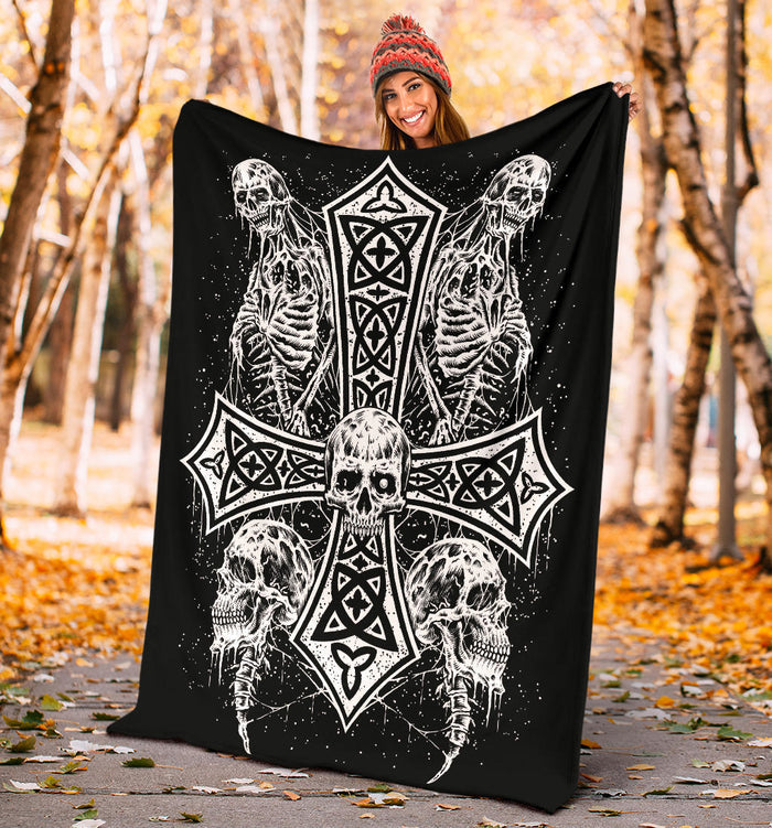 Skull Skeleton Inverted Cross Blanket Version #1 Out Of 4