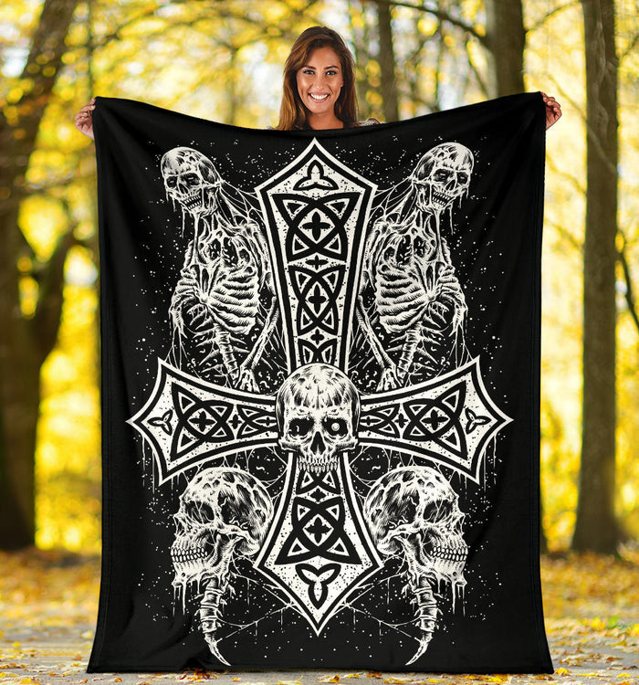 Skull Skeleton Inverted Cross Blanket Version #1 Out Of 4