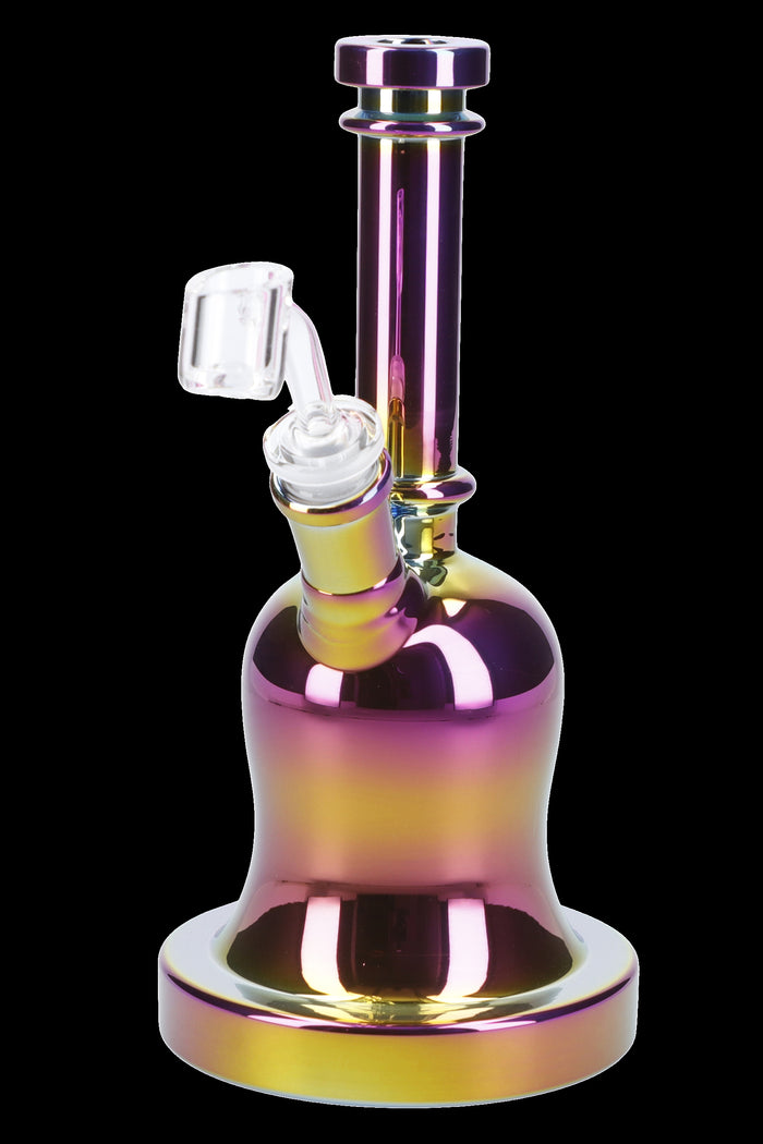 Iridescent glass water pipe (bong) for smoking cannabis.