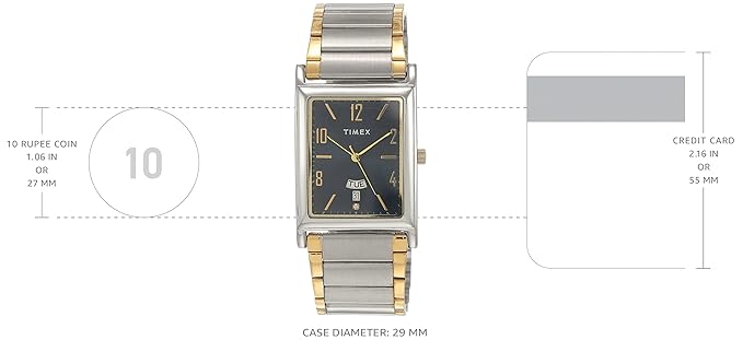 Timex Classics Men's Quartz Analog Blue Dial Rectangle Case Day Date Function Watch -TW000L519