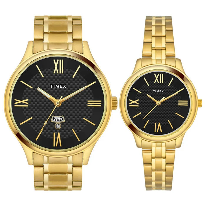 Timex Empera Pairs Black Dial Round Case Day-Date + 3 Hands Function Watch -TW00PR283