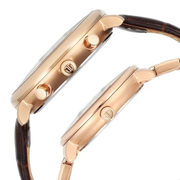 Titan Bandhan Quartz Analog with Date Brown Leather and Stainless Steel Strap for Couple 9400794207wz02