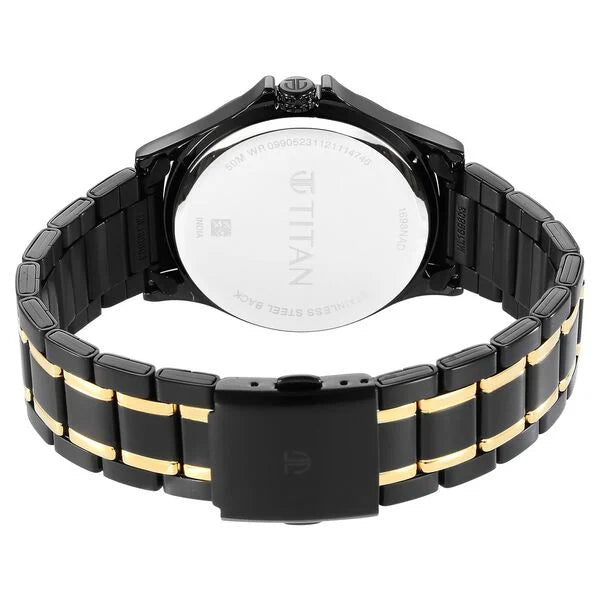 Titan Black and Gold Black Dial Quartz Multifunction Stainless Steel Strap watch for Men 1698km02