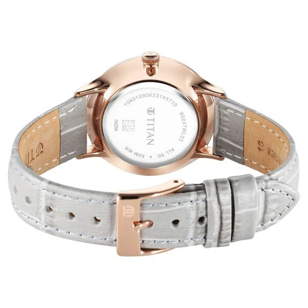 Titan Bright Leathers Quartz Analog with Date Silver Dial Leather Strap for Women 95247wl03