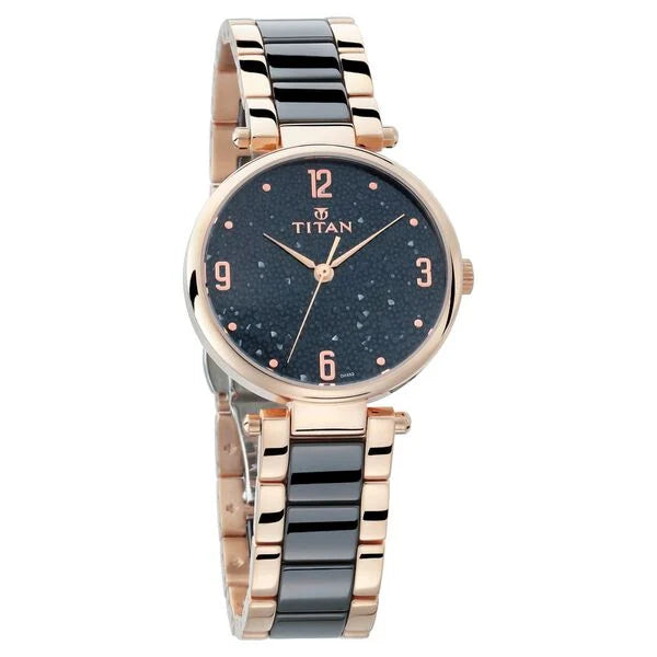 Titan Ceramics Black Dial Analog Stainless Steel and Ceramic Strap watch for Women 95061wd01