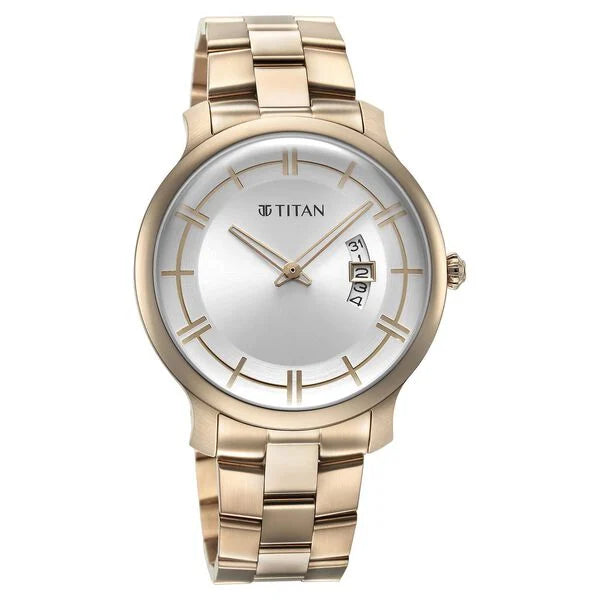 Titan Classic Distincta Silver Dial Analog with Date Stainless Steel Strap watch for Men 90170wm01