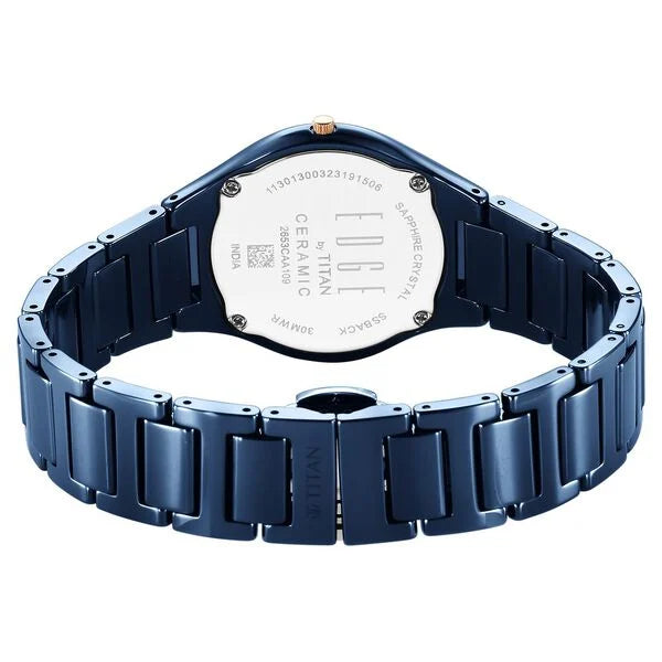 Titan Edge Ceramic Quartz in Atlantic Blue Dial Watch for Women 2653qc03