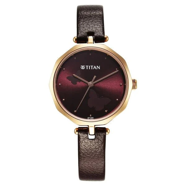 Titan Karishma Quartz Analog Maroon Dial Leather Strap Watch for Women 2702wl01