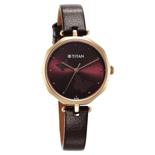 Titan Karishma Quartz Analog Maroon Dial Leather Strap Watch for Women 2702wl01