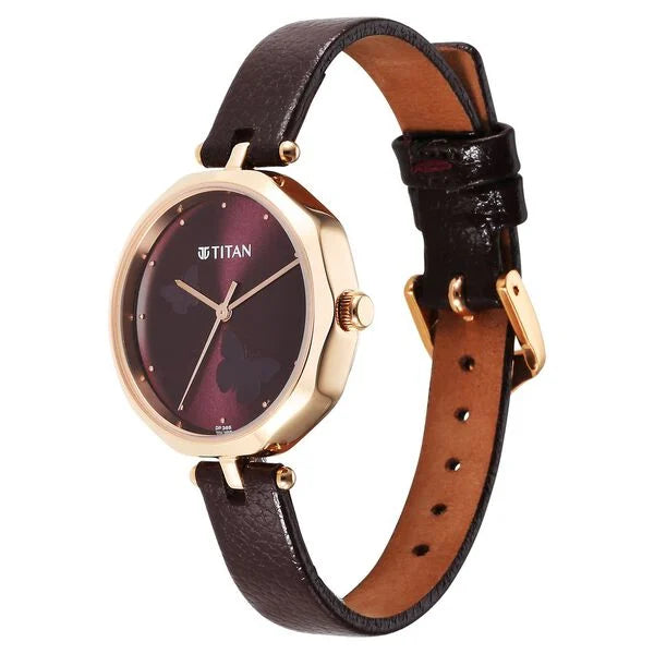 Titan Karishma Quartz Analog Maroon Dial Leather Strap Watch for Women 2702wl01