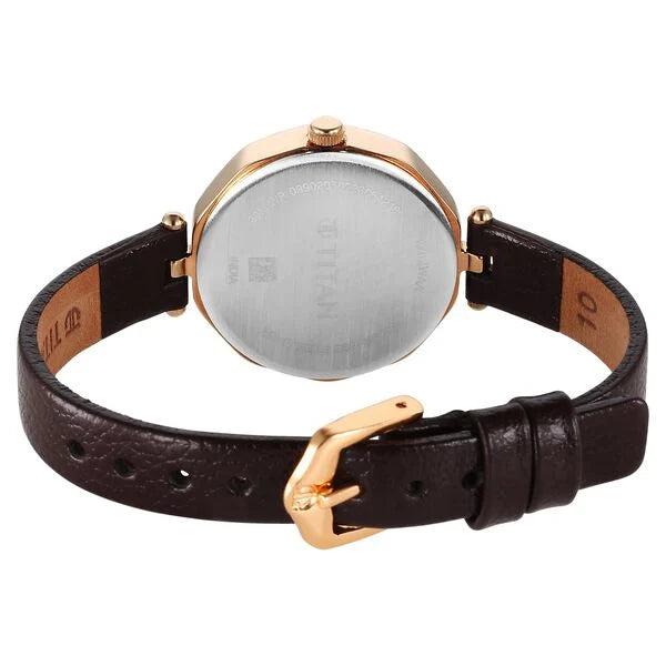 Titan Karishma Quartz Analog Maroon Dial Leather Strap Watch for Women 2702wl01