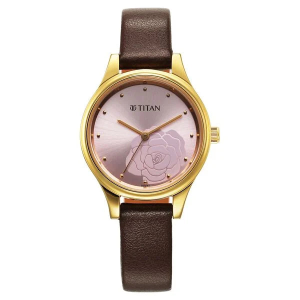 Titan Karishma Quartz Analog Pink Leather Strap for Women 2679yl02