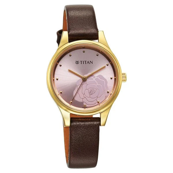 Titan Karishma Quartz Analog Pink Leather Strap for Women 2679yl02