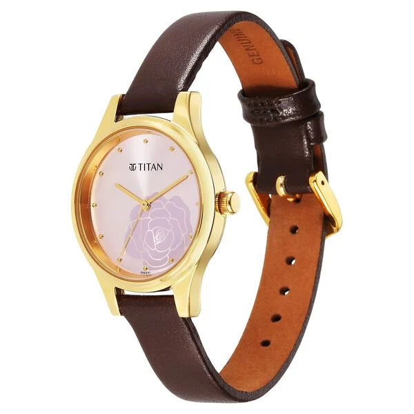 Titan Karishma Quartz Analog Pink Leather Strap for Women 2679yl02