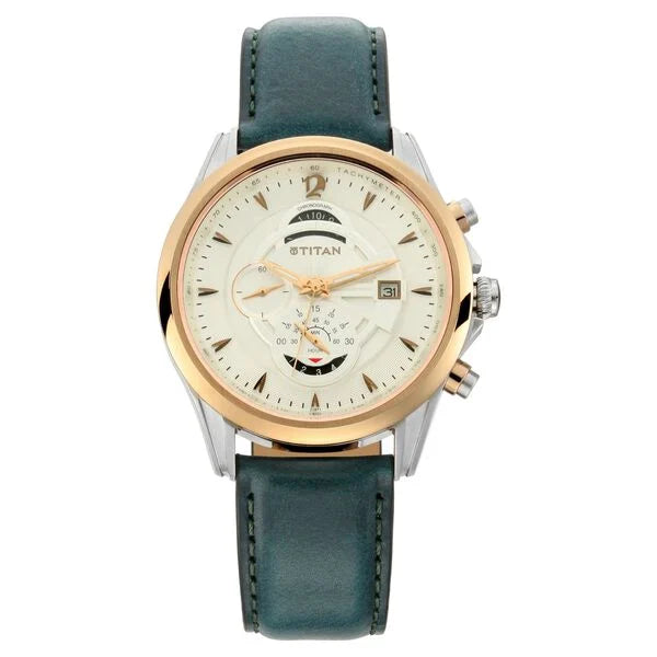 Titan Maritime White Dial Chronograph Leather Strap Watch for Men 1830kl01