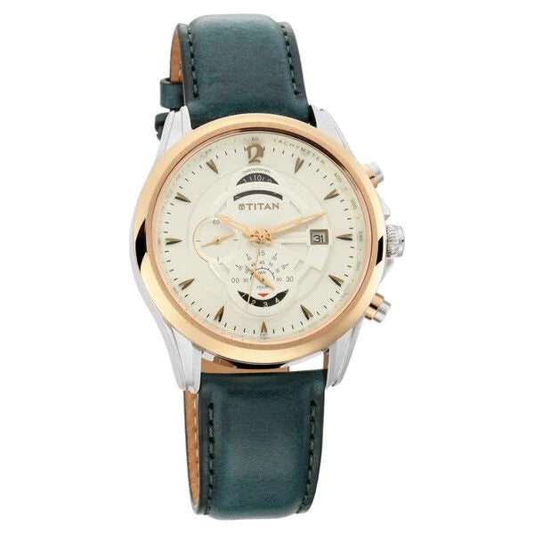 Titan Maritime White Dial Chronograph Leather Strap Watch for Men 1830kl01