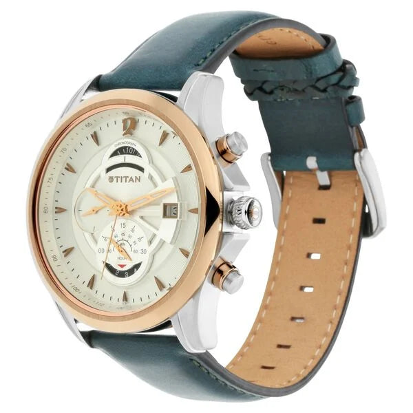 Titan Maritime White Dial Chronograph Leather Strap Watch for Men 1830kl01