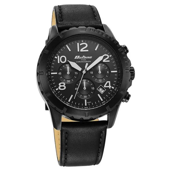 Titan Octane Classic Sporty Black Dial Chronograph Leather Strap watch for Men 90151nl01