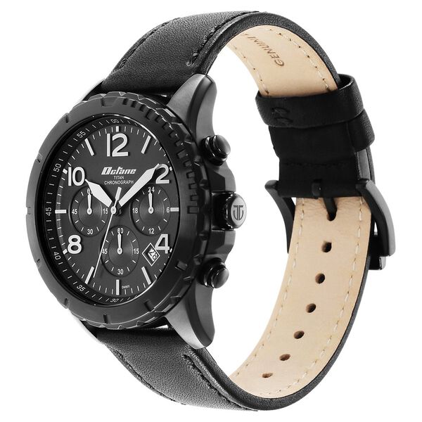 Titan Octane Classic Sporty Black Dial Chronograph Leather Strap watch for Men 90151nl01