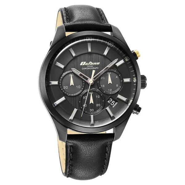 Titan Octane Classic Sporty Black Dial Chronograph Leather Strap watch for Men 90154nl01