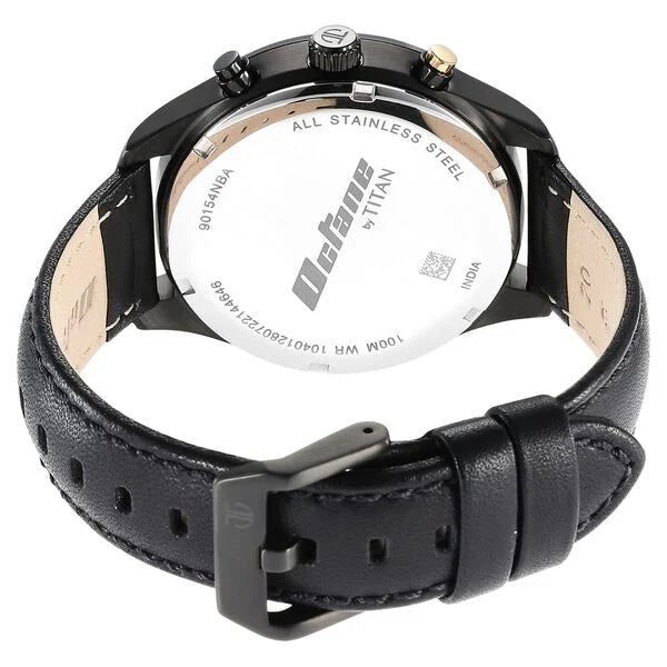 Titan Octane Classic Sporty Black Dial Chronograph Leather Strap watch for Men 90154nl01