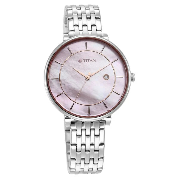 Titan Premium Workwear Mother of pearl Dial Analog with Date Stainless Steel Strap watch for Women 2673sm02