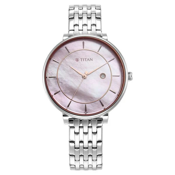 Titan Premium Workwear Mother of pearl Dial Analog with Date Stainless Steel Strap watch for Women 2673sm02