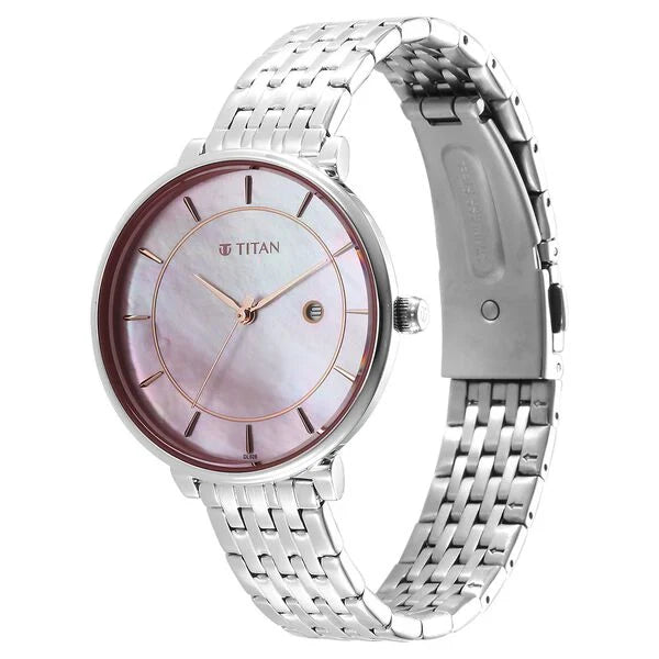 Titan Premium Workwear Mother of pearl Dial Analog with Date Stainless Steel Strap watch for Women 2673sm02