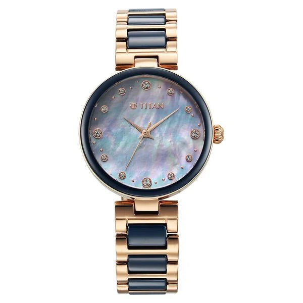 Titan Purple Ceramics Blue Dial Watch for Women 95214kd05
