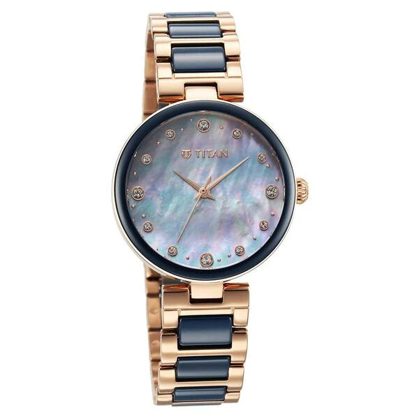 Titan Purple Ceramics Blue Dial Watch for Women 95214kd05
