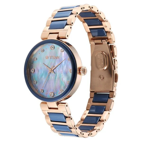 Titan Purple Ceramics Blue Dial Watch for Women 95214kd05