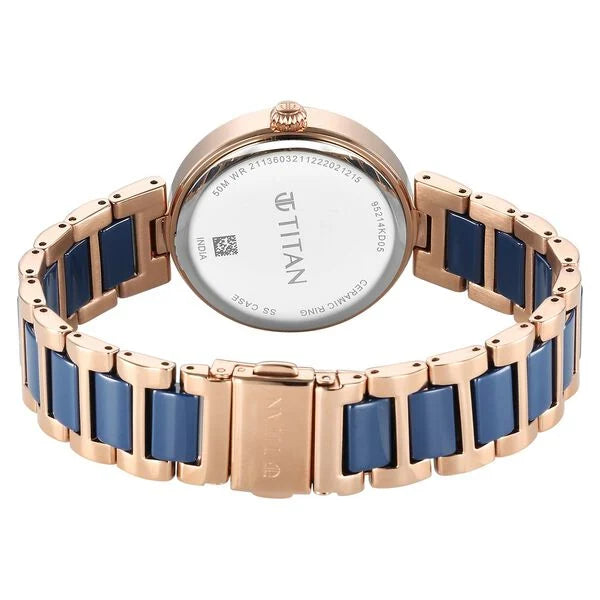 Titan Purple Ceramics Blue Dial Watch for Women 95214kd05