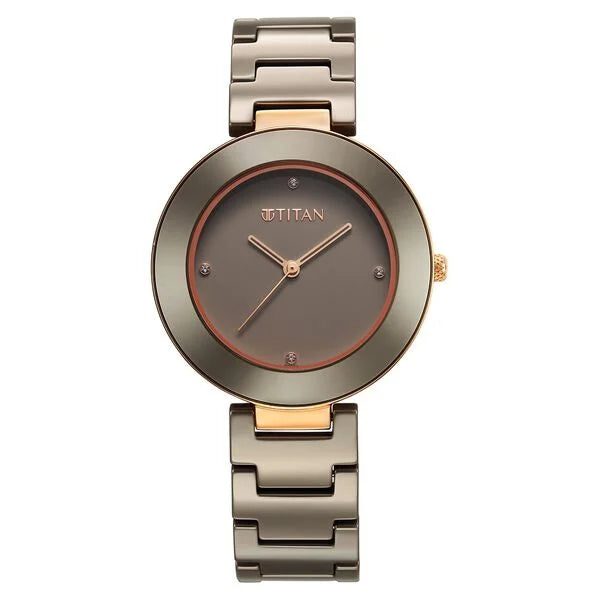 Titan Purple Ceramics Quartz Analog Brown Dial Ceramic Strap Watch for Women 95189kc09