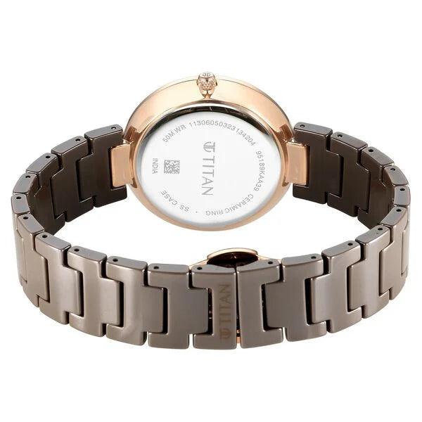 Titan Purple Ceramics Quartz Analog Brown Dial Ceramic Strap Watch for Women 95189kc09