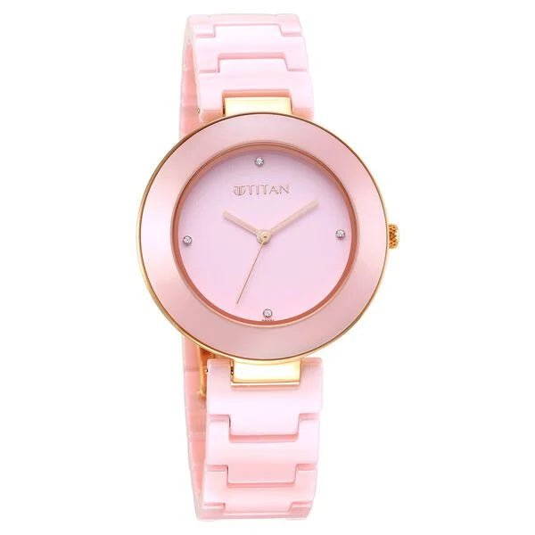 Titan Purple CeramicsPink Dial Analog Ceramic Strap watch for Women 95189kc03