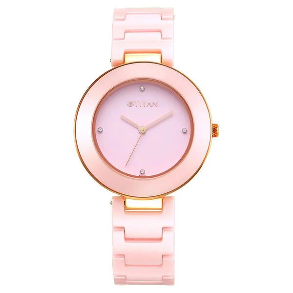 Titan Purple CeramicsPink Dial Analog Ceramic Strap watch for Women 95189kc03