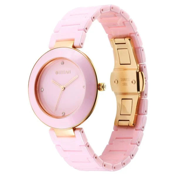 Titan Purple CeramicsPink Dial Analog Ceramic Strap watch for Women 95189kc03