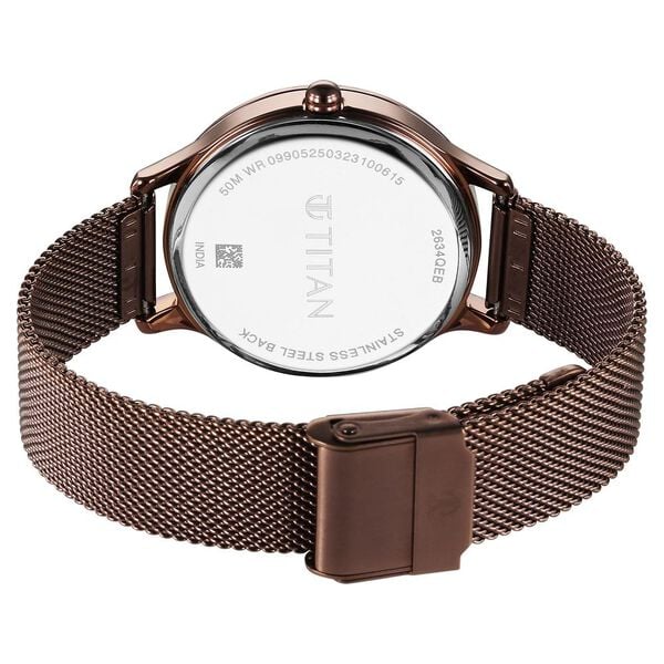 Titan Purple Glam It Up Brown Dial Analog with Date Stainless Steel Strap Watch for Women 2634qm01