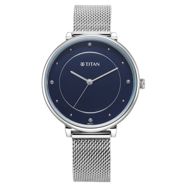 Titan Purple Stackables Quartz Analog Blue Dial Stainless Steel Strap Watch for Women 2673sm04