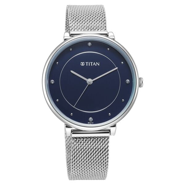 Titan Purple Stackables Quartz Analog Blue Dial Stainless Steel Strap Watch for Women 2673sm04