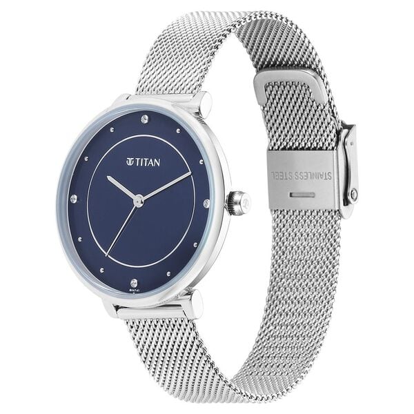 Titan Purple Stackables Quartz Analog Blue Dial Stainless Steel Strap Watch for Women 2673sm04